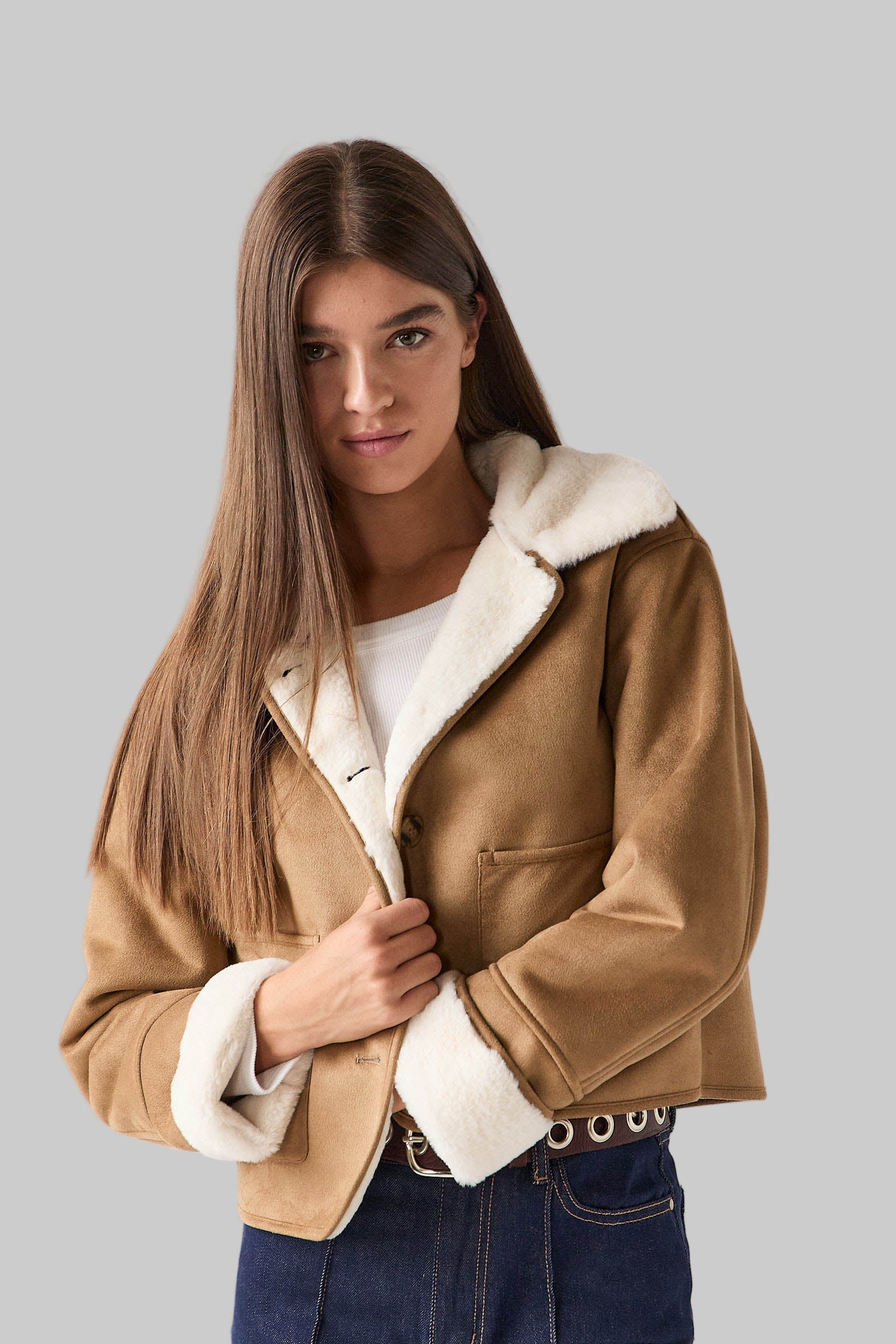 ABRIGO ANTELINA INTERIOR BORREGUITO CAMEL