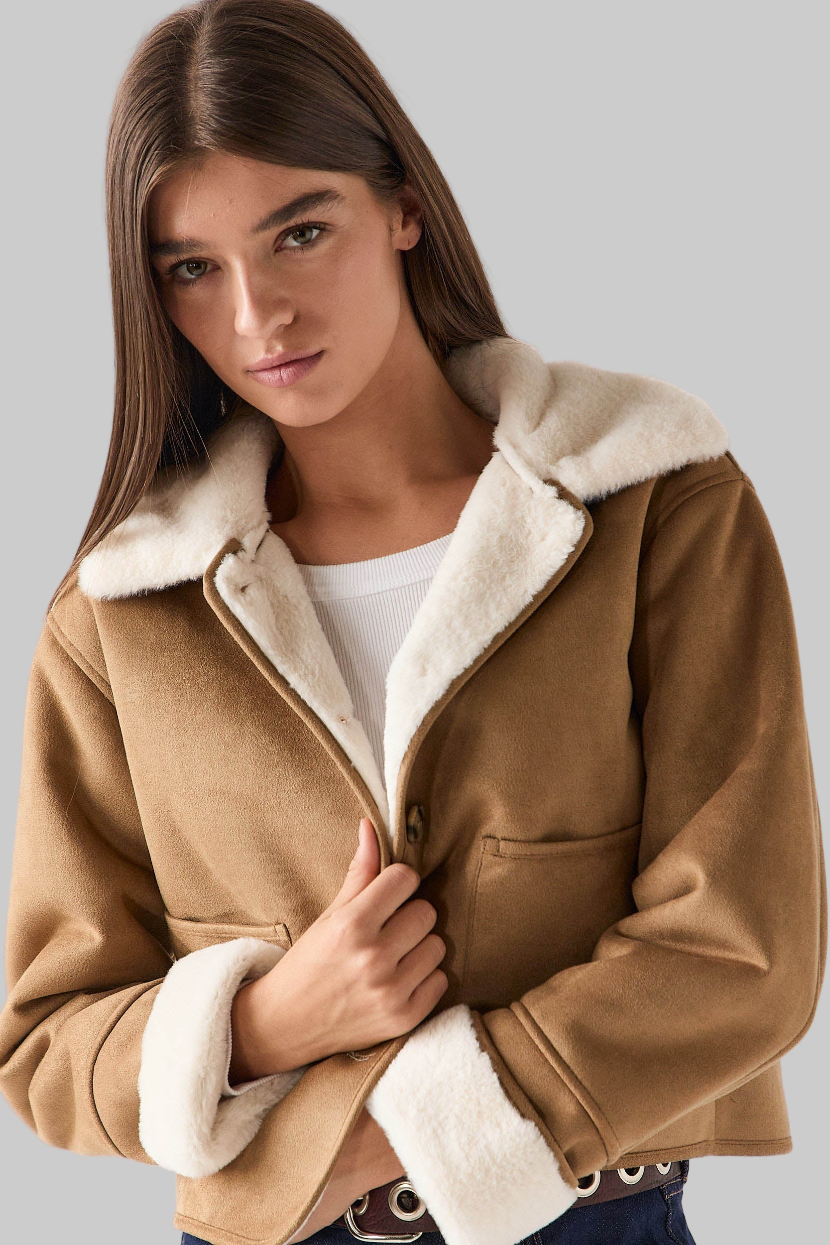 ABRIGO ANTELINA INTERIOR BORREGUITO CAMEL