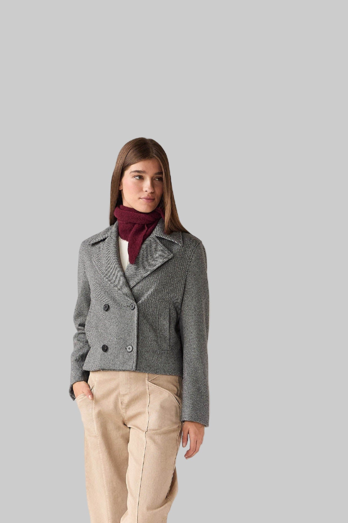 ABRIGO CORTO ESPIGA GRIS