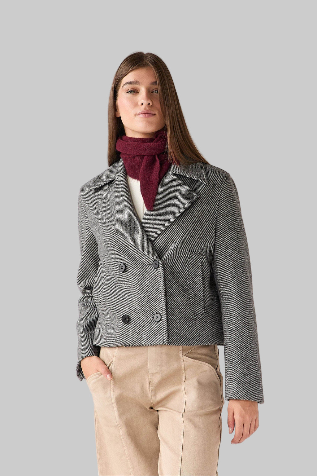 ABRIGO CORTO ESPIGA GRIS