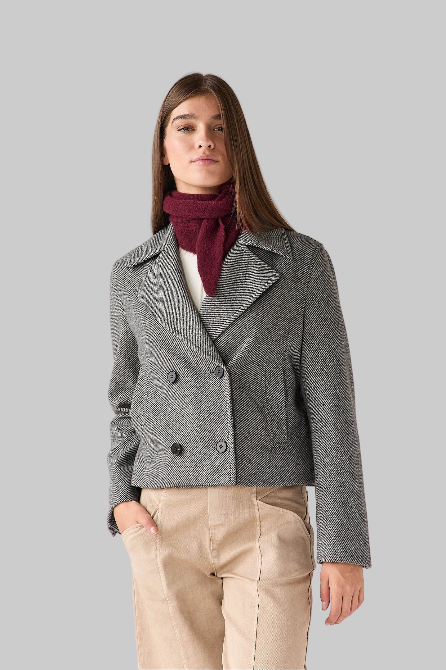 ABRIGO CORTO ESPIGA GRIS