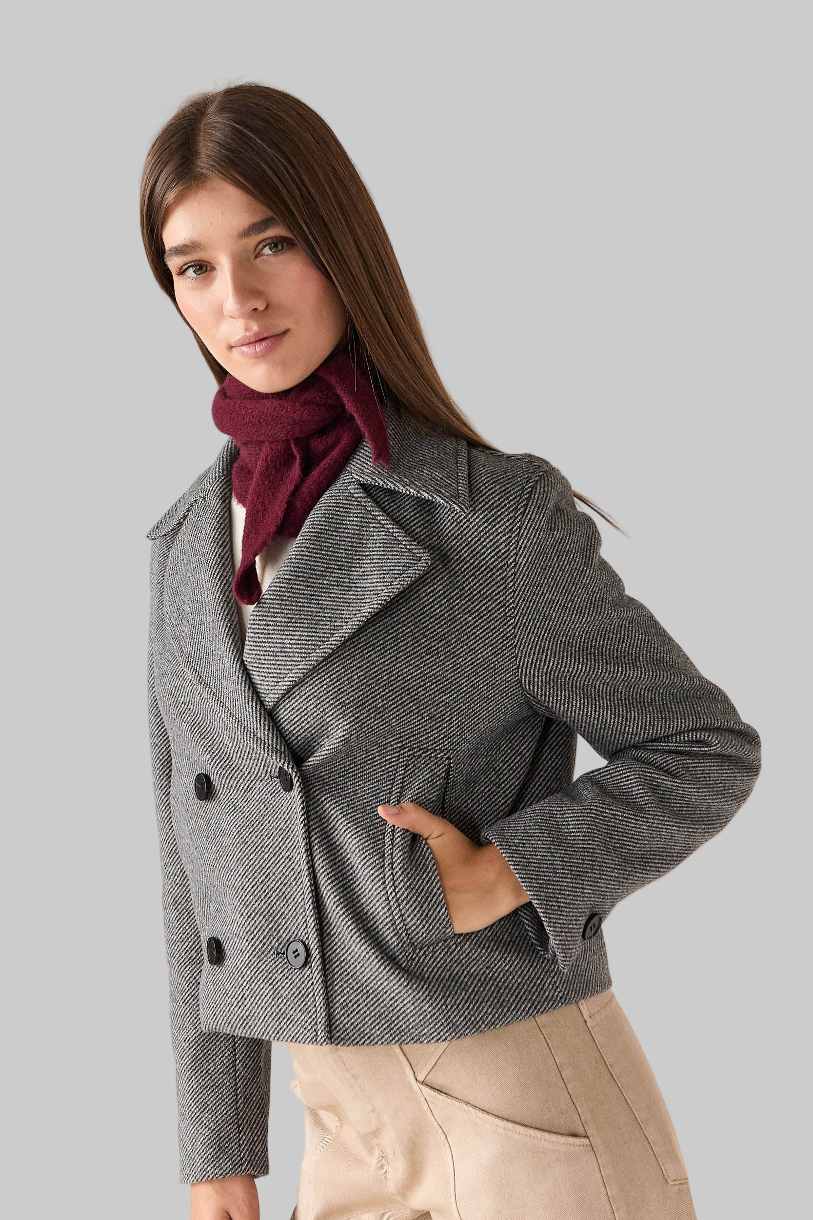 ABRIGO CORTO ESPIGA GRIS