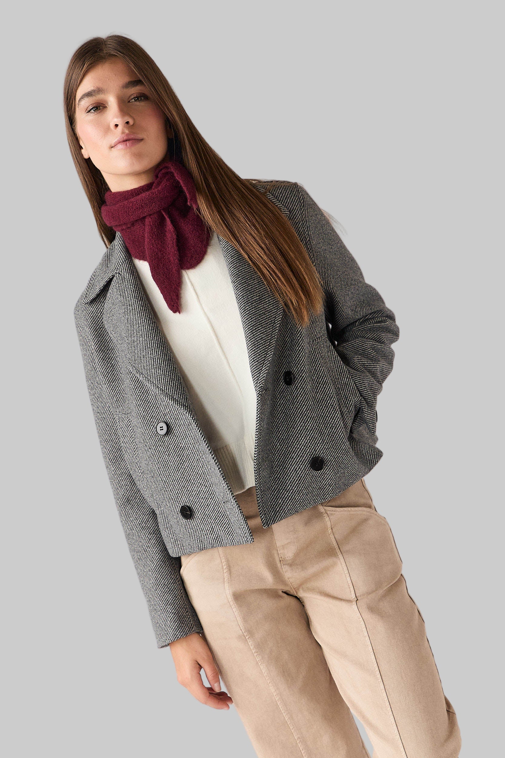 ABRIGO CORTO ESPIGA GRIS